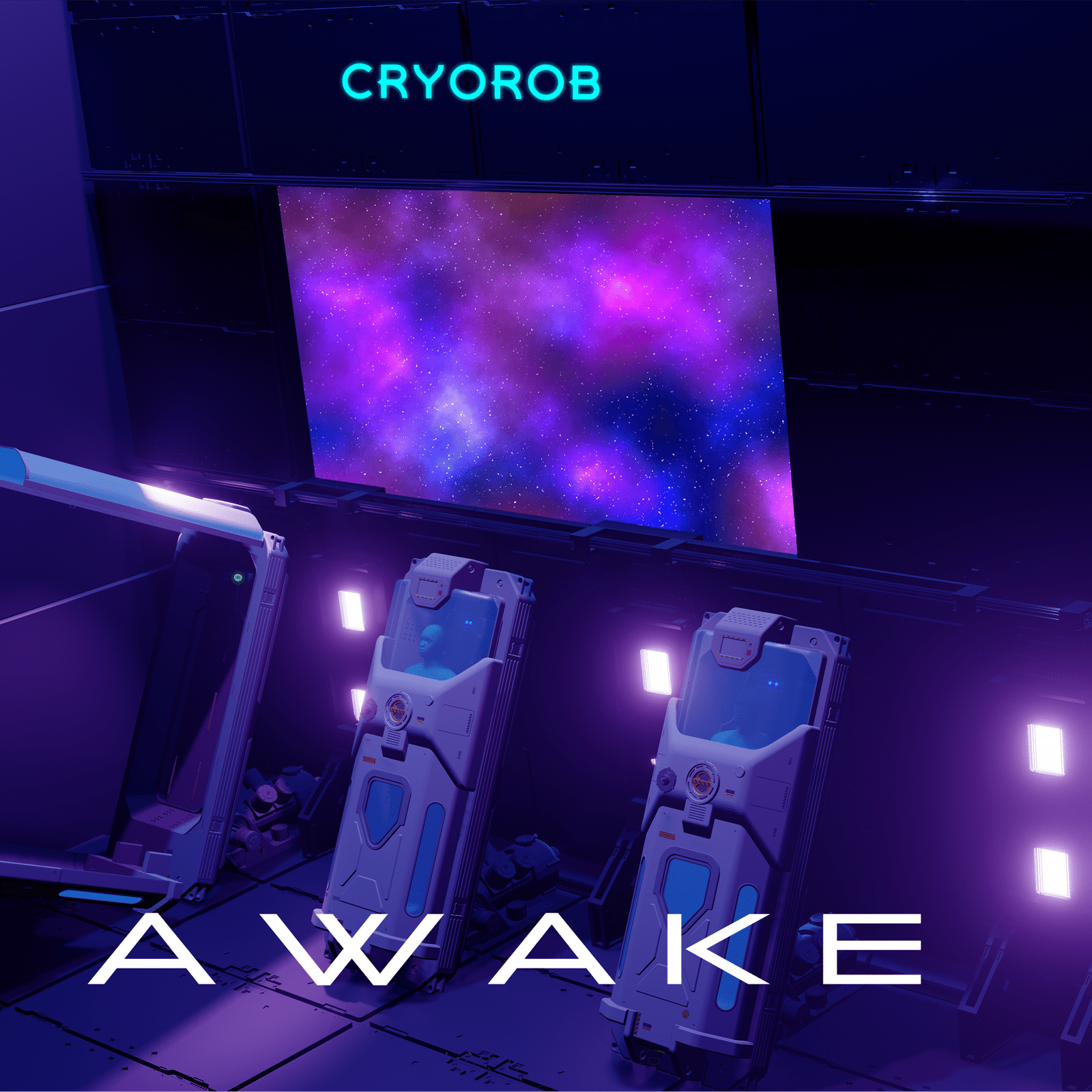 Cover art for Cryorob’s Awake — a glowing figure emerging in a sunrise of digital light.